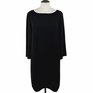 Lafayette 148 New York Women's Dress Large Black Long Split Sleeve‎ Minimalist